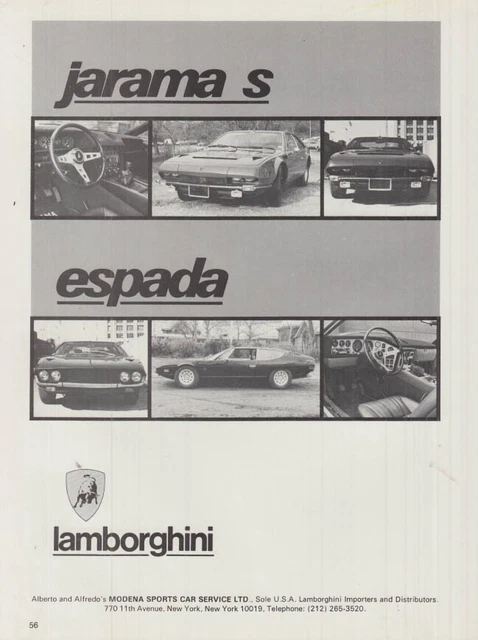 Lamborghini Jarama S & Espada ad 1973 NY Auto Show