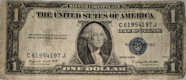 1935 G Series One Dollar Blue Seal Note (Silver Certificate) C61954197J