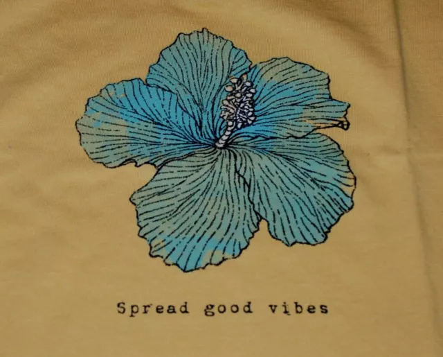 Large NWOT Women's Life is Good Spread Good Vibes Hibiscus Golden SS Crusher Vee