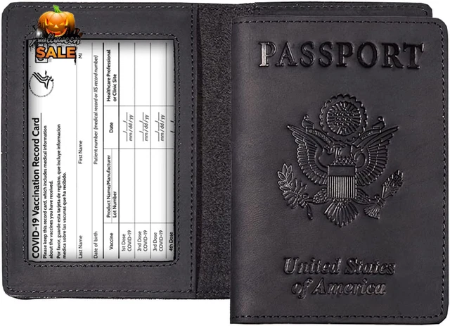 Genuine Leather Passport and Vaccine Card Holder Combo,Rfid Blocking Passport Ho