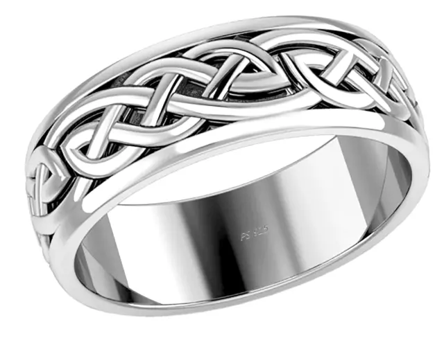 Men's 0.925 Sterling Silver Irish Celtic Knot Wedding Spinner Ring Band