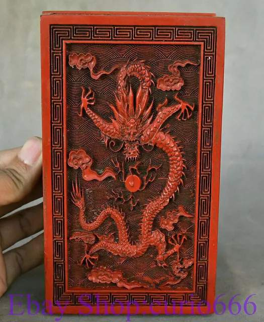 7" Marked Old Chinese Red Lacquerware Carving Dragon Flower Jewelry Box