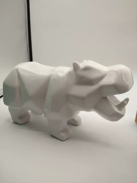 House Hippo White 10" Ceramic Hippopotamus For Happiness and Prosperity
