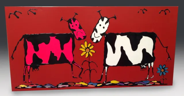 Del Norte Artista Jim Collins Enorme Original Betún Pintura Arte ' Par De Vacas