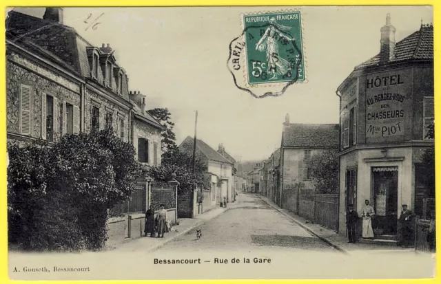 cpa 95 - BESSANCOURT (Val d'Oise) RUE de la GARE HOTEL CHASSEURS Maison PIOT
