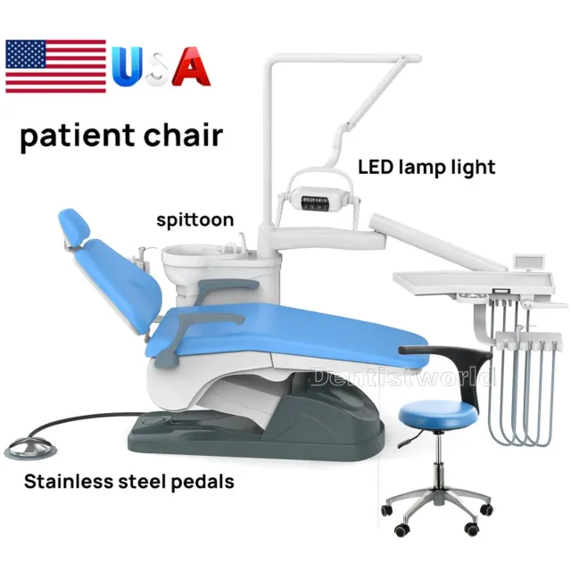 Dental Chair Computer Controlled Motor Unit Hard Leather LED Lamp with Stool