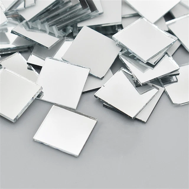 None Mirror Stickers Office Bathroom Silver Small Square Tiles Wall Sticker