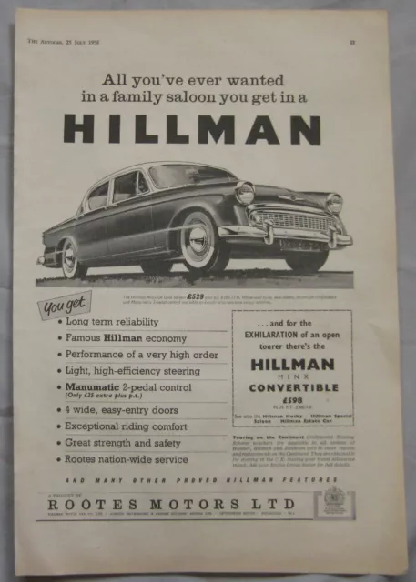 1958 Hillman Minx Original advert No.1