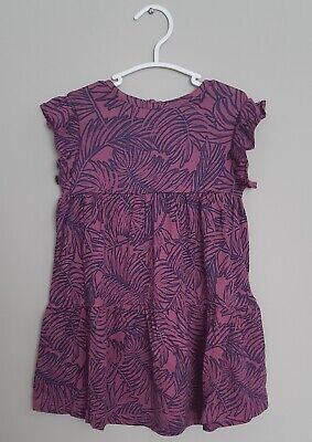 💕 BNWT Next Baby Girls Ruffle Sleeved Purple Feather Print Dress 12-18 Months