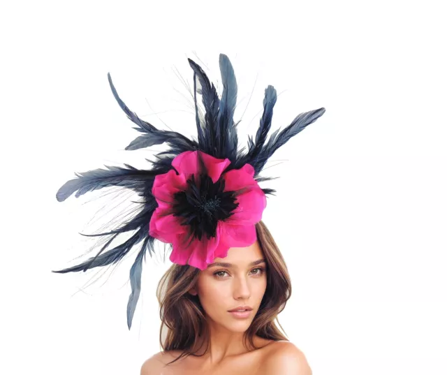 Cerise Bright Hot Pink Fuchsia Navy Blue Derby Fascinator Hat Headband Kentucky