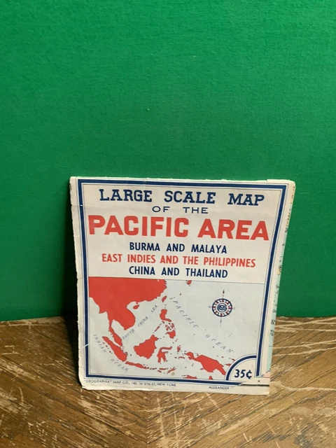 LARGE SCALE MAP OF THE PACIFIC AREA Authentic Publications  1944 Vintage 27x39