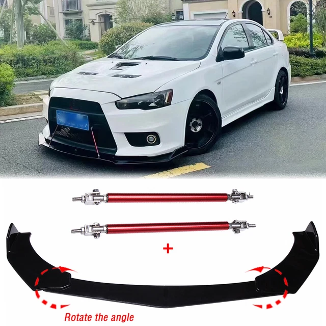 Front Bumper Lip Spoiler Splitter+Strut Rods For Mitsubishi Lancer Evolution EVO