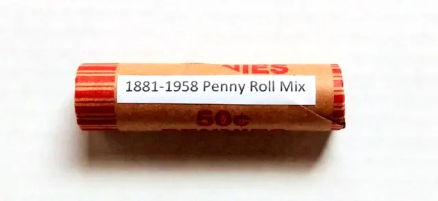 1881-1958 Penny Roll Mix. (10) Indian Heads (40) Lincoln Wheat Pennys.