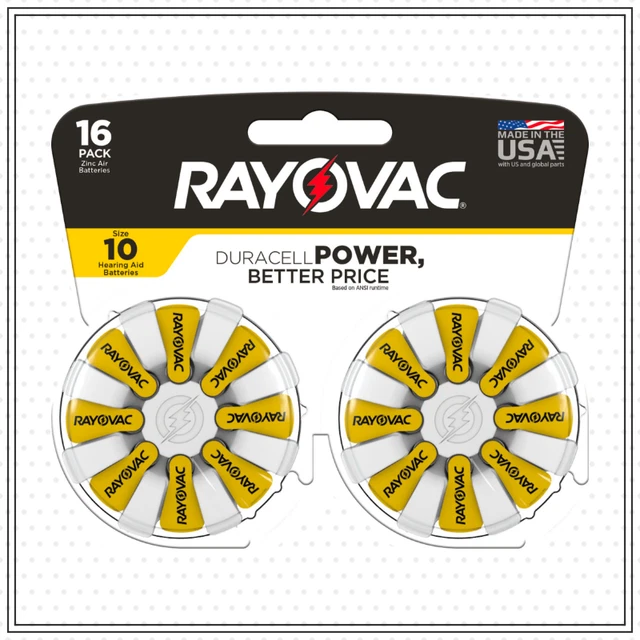 Baterías de audífono Rayovac talla 10 batería zinc aire Duracell Power paquete de 16