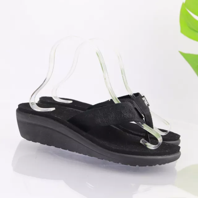 Teva Women's Voya Sandal Size 8 Black Thong Slide Low Wedge Active Flip Flop
