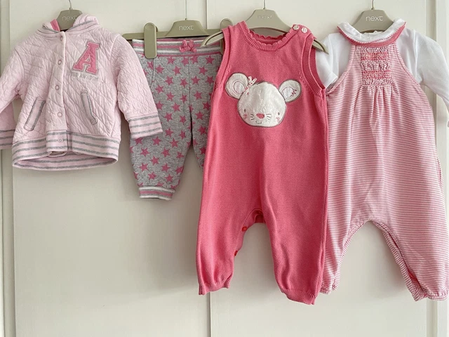 Baby Girls 3-6 Months Outfit Bundle Pink NEXT Mothercare Dungarees Tops GC