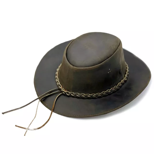Black & Brown Genuine Leather Cowboy Western Hat Unisex