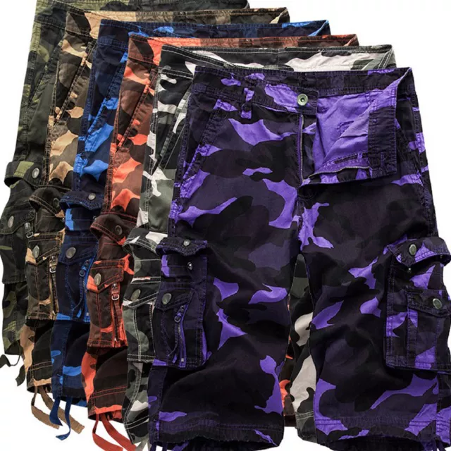 Men's Casual Army Camo Pockets Short Pants Trousers Military Combat Cargo Shorts