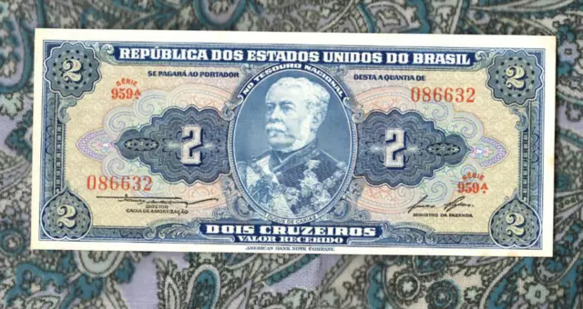 Great Historic Banknotes Brazil 1958 2 Cruzeiros UNC P-151b serie 959A 2