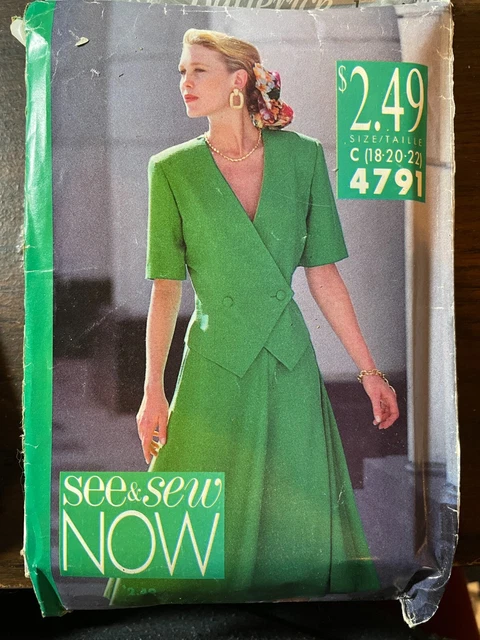 Butterick 4791 See & Sew Misses Top & Skirt Sewing Pattern Sz. 18-22 UnCut