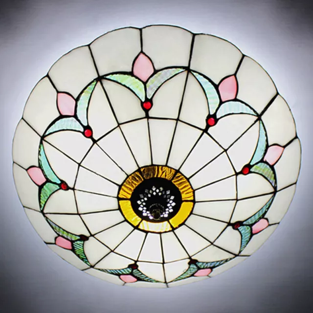 Tiffany Flower Stained Glass Semi Flush Mount Light Kitchen Ceiling Lamp Fixture
