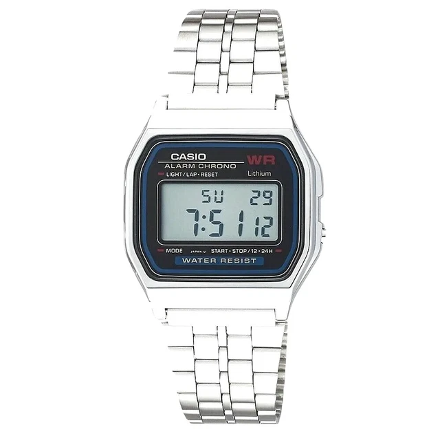 Orologio Casio da Uomo Donna Vintage Digitale Nero Acciaio con Sveglia Luce Led