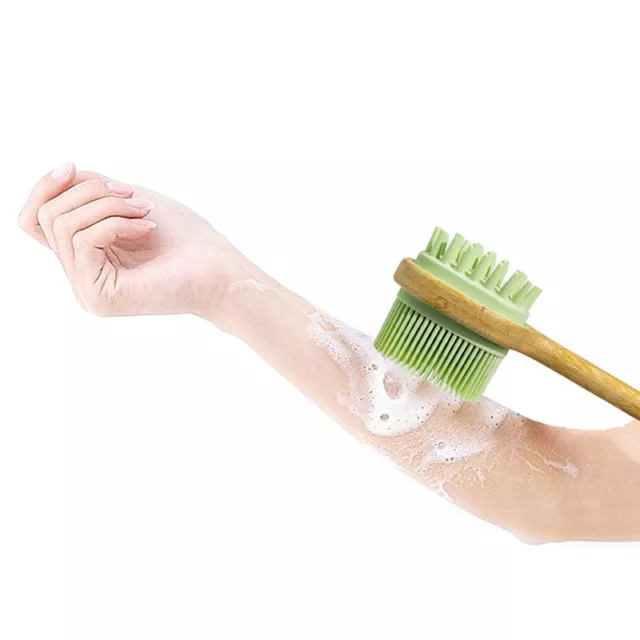 Body Skin Back Silicone Brush Head Bath Brush Wooden Handle Shower ScrubbMB 3