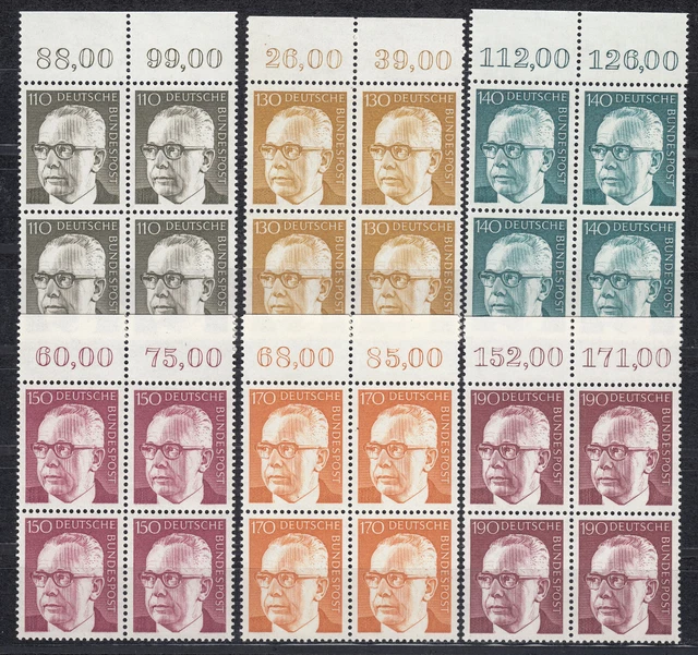 BUND MI-NR. 727 - 732 HEINEMANN komplett VIERERBLOCK OBERRAND ...