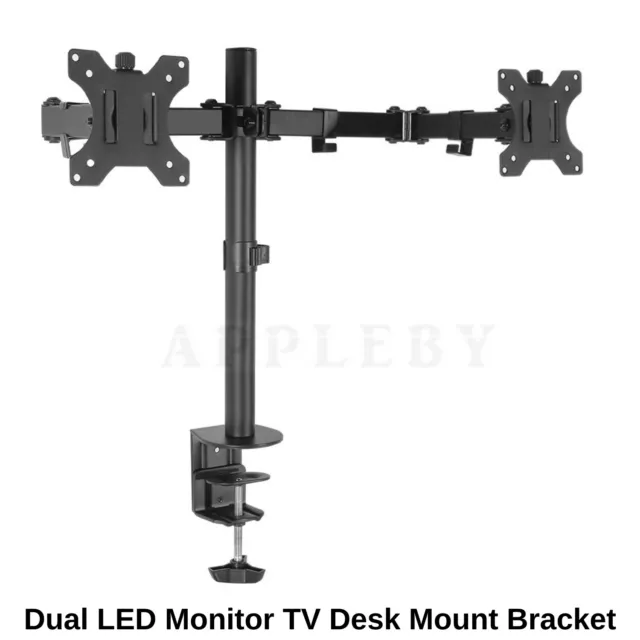 Double Monitor Arm Dual Stand Desk Mount 32'' HD LED TV Screen Holder Bracket 2