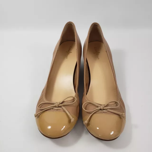 Cole Haan Size 11B Air Tali Lace Wedge Sandstone Patent Leather Bow Cap Toe Shoe