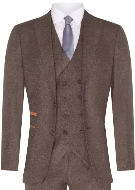 Mens Oak Brown 3 Piece Tweed Wool 1920s Suit Peaky Blinders Classic Tailored