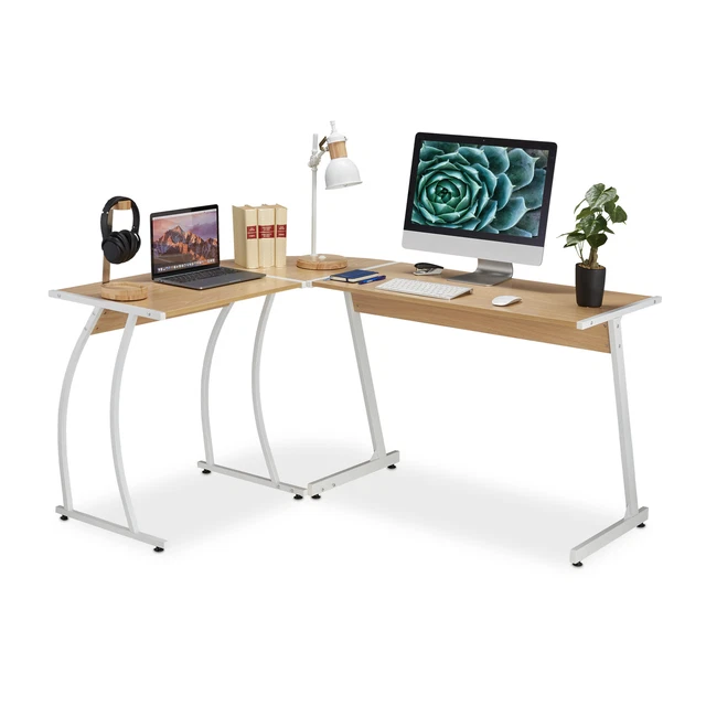 Bureau d’angle informatique table coin gamer forme L meuble travail surface