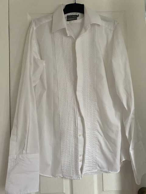Abito a pieghe da uomo M&s camicia smoking formale 16 in vestibilità regolare bianco doppio polsino