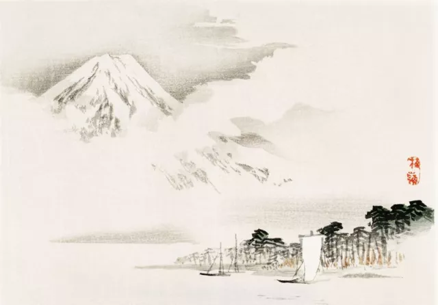 View Of Mount Fuji Vintage Japanese Wall Art Print Poster by Kono Bairei
