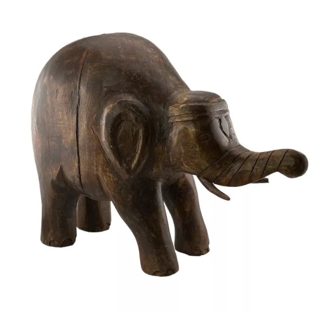 Vintage Solid Wood Carved Elephant Statue Sculpture Rosewood 11.5” Tall 15” Wide
