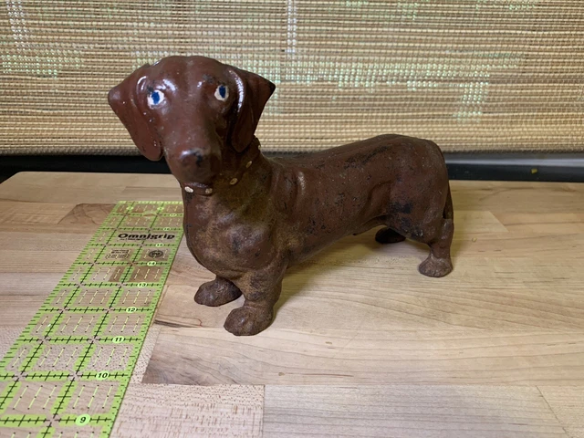 Vintage Cast Iron DACHSHUND Dog Doorstop / Coin Bank Piggy Bank Weenie. Heavy
