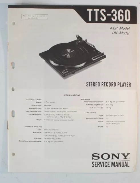 Service Manual Sony TTS-360 Bedienungsanleitung Schaltbild Record Player  B7437