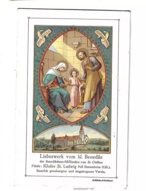 Nr 51591 antikes Andachtsbild Litho hl Benedikt  St Ottillien St. Ludwig am Main