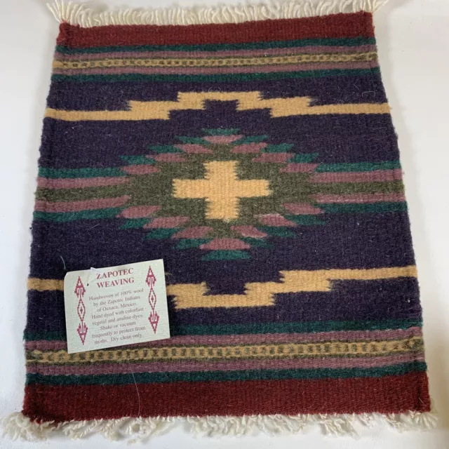Vintage Zapotec Indian Weaving Oaxaca Valley, Mexico 13.5" x 11.5" Table Top Rug