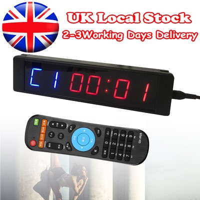 PROGRAMMABLE LED INTERVAL Count UP\Down Timer Gym Wall Clock Fitness ...