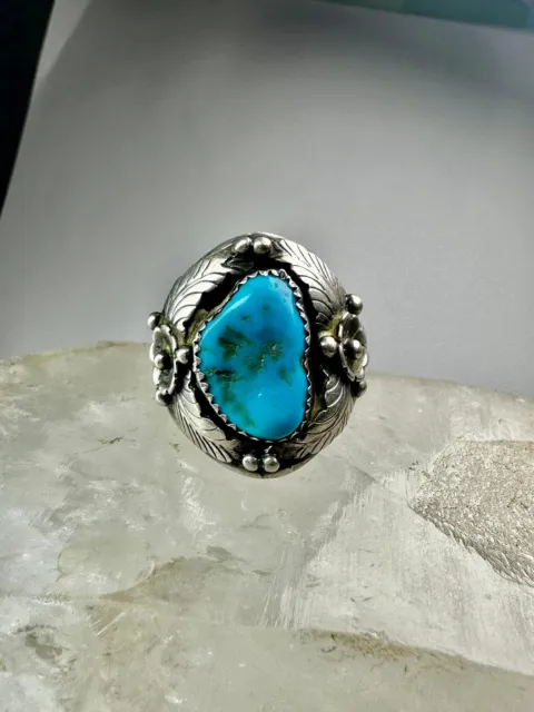 Navajo Turquoise ring squash blossom leaves band size 9.75 sterling silver women 2