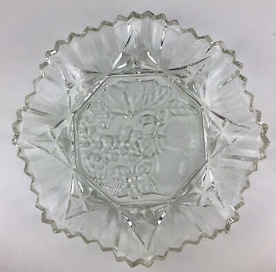 Vintage Clear Pressed Cut Glass Serving Dish Bowl 11”x2.5” American Ruffled