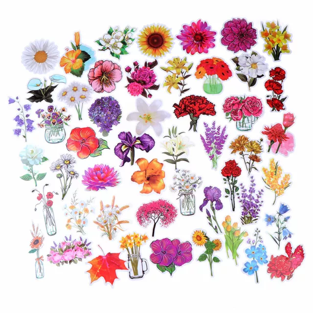 50XBeautiful Colorful Flowers Blooms Stickers for Skateboard Bicycle SuitcaCRTJI