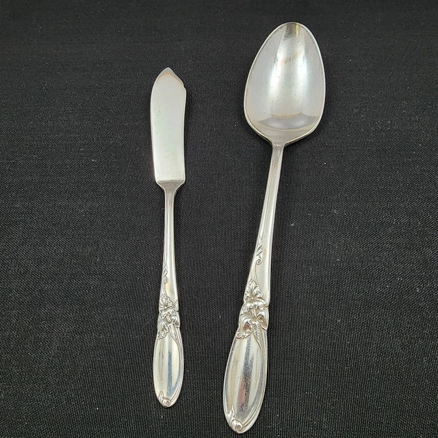 ONEIDA Community 1953 Blanco Orquídea Plateado Mantequilla Espátula & Porciones