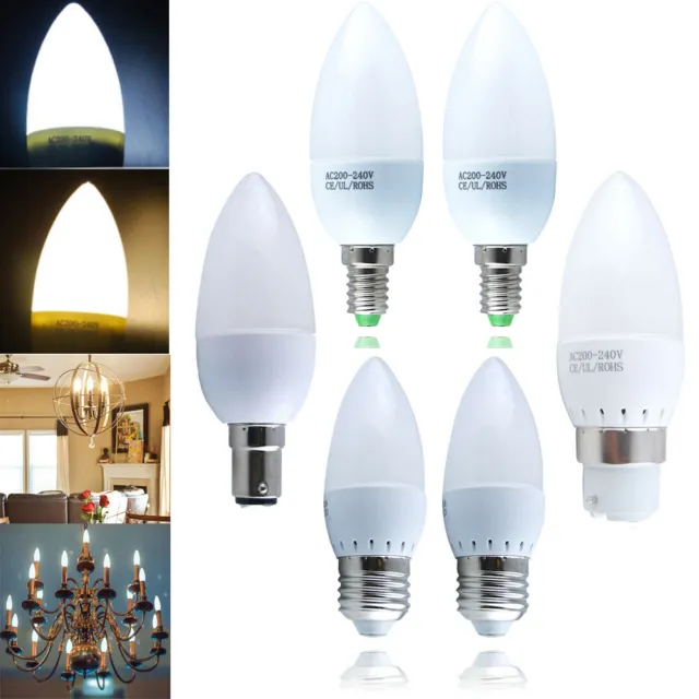 10x E27 E14 B22 B15 5W LED Candle Bulb Light Bulb Lamp Energy Saving Warm Cool