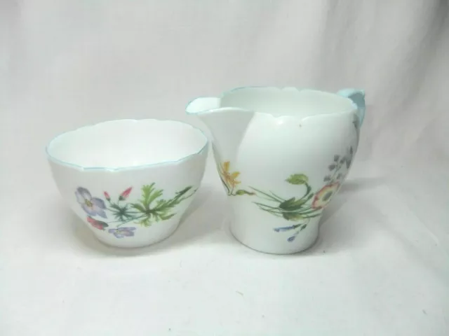 Shelley Wild Flowers Milk Cream Jug & Sugar Bowl - 13668 Vintage 1930s