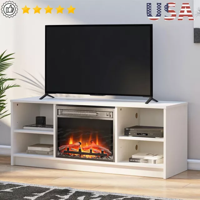 Fireplace TV Stand TVs 55" Modern Fireplace Safety Storage LED Heater Electric