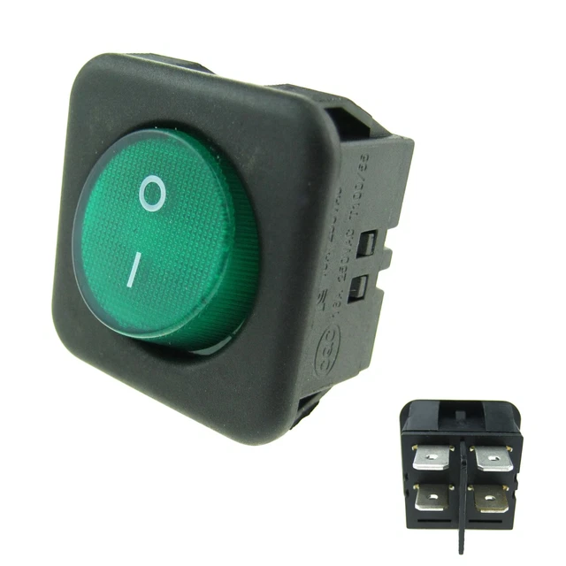 SW40 BLACK & GREEN SQUARE 25mm 230V ILLUMINATED ON OFF ROCKER SWITCH 4 ...