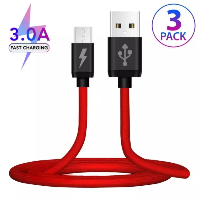 Micro USB Cable Quick Fast Nylon Braided Phone Charger Data Charging Lead 2M 3M