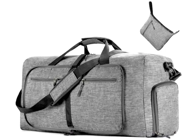 Travel Duffle Bag 85 L Grey, for Men Women, Foldable, with Shoes Compartment